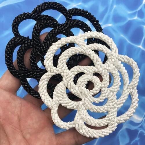 Black White Flowers Rhinestone Beads Patches Applique Sew on Beads Applique Clothes Shoes Bags Decoration Patch DIY