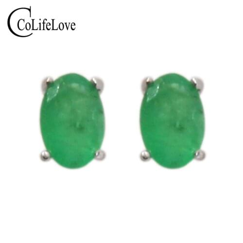 Simple design emerald stud earrings 4 mm * 6 mm natural I grade emerald earrings classic 925 silver emerald earrings for woman