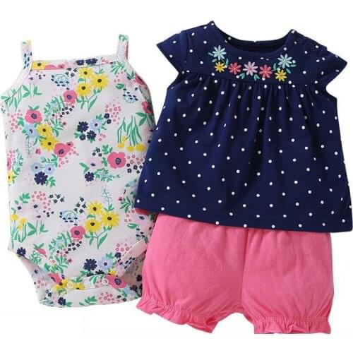Summer Baby Girl Clothes Set Fashion T-Shirt Newborn Infant Cotton 3Pcs Short Sleeves Rompers Tops Pants Toddler Outfits
