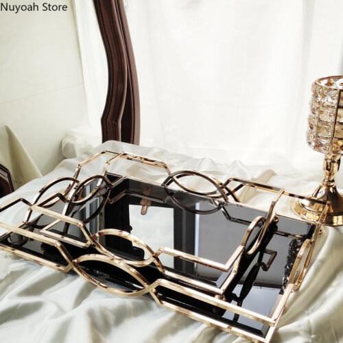 Creative European Rectangular Mirror Tray Hotel Home Living Room Tea Set Cosmetic Water Cup Storage Fruit Tray Home Display Tray