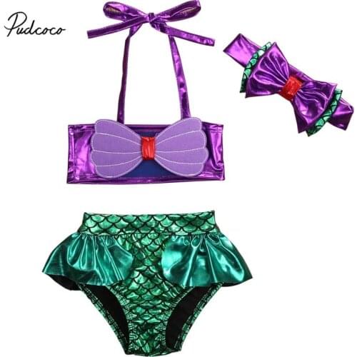 Pudcoco 2018 Toddler Kid Baby Girl Swimweaer Mermaid Shell Swimsuit Swimwear Bathing Suit Tankini Bikini Summer 3PCS Outfit 0-8Y