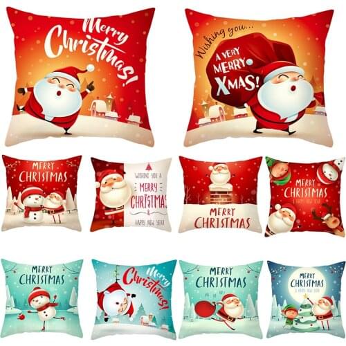 Merry Christmas Santa Claus Snowman Pattern Square Pillowcase for Sofa Car Waist Throw Cushion Cover Home Decoration