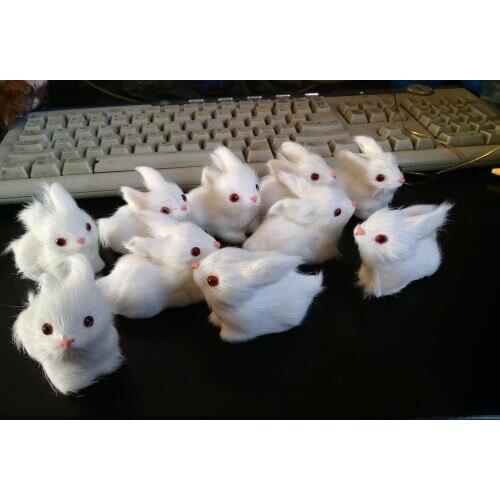 Mini 8x5cm simulation white rabbits Handmade model toy,polyethylene& furs rabbit ,one lot/ 10 pieces decoration Xmas gift w4050