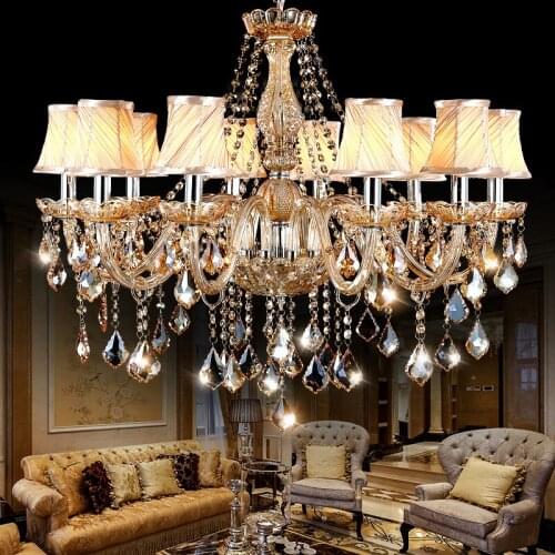 Modern luxurious LED Amber Crystal chandelier Lights For Living Room Light Ceiling Fixture Indoor Pendant Lamp With Lampshade