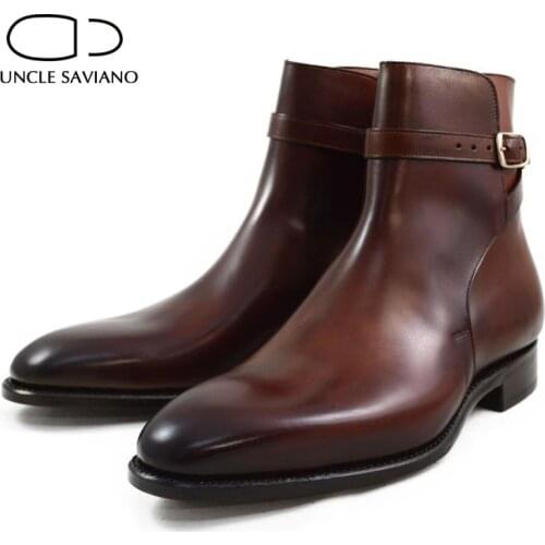 Uncle Saviano Chelsea Leather Handmade Winter Mens Boots Shoes Add Velvet Work Basic Boots Fashion Designer High Top Shoes Men