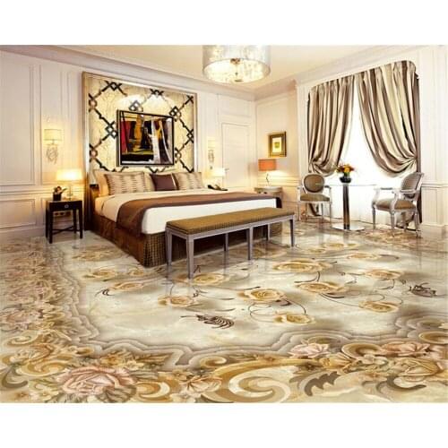 European style flowers retro floor brick Custom 3d flooring Mural Wallpaper papel de parede Bathroom kitchen flooring Beibehang