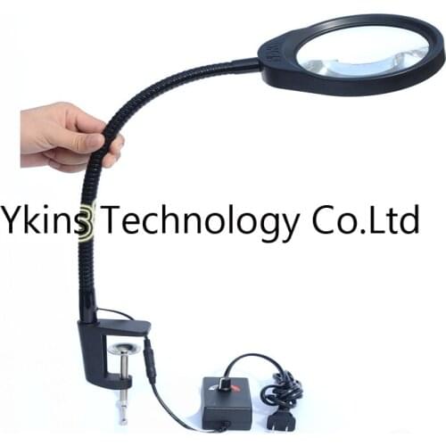 Table Magnifier 3X 5X 8X 10X 600MM Clip-on Desk Magnifying Glass with LED Lamp Lupa Loupe for Reading Watch PCB Repair