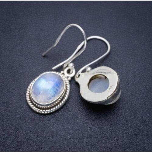 Natural Rainbow Moonstone Handmade Unique 925 Sterling Silver Earrings 1.25" A1360