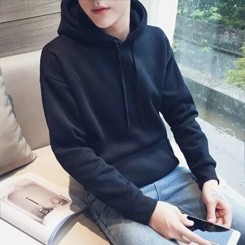Autumn Spring Popular Hooded Pullover Hoody Mens Outerwear Sports Loose-Fit Hoodie Solid Color Teenager