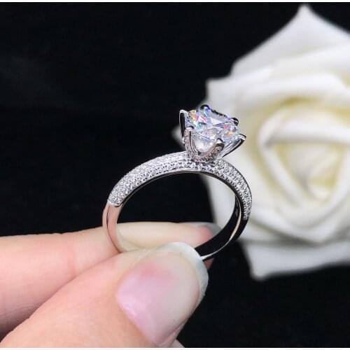 Solid 18K White Gold AU750 Ring Stunning 3CT 9.0mm Round Cut Diamond Ring Fine Jewelry Gift for Her