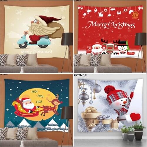 Christmas Tapestry Wall Hanging Santa Claus Snowman Elk Fireplace Cartoons Tapestries Living Room Bedroom Background Home Decor