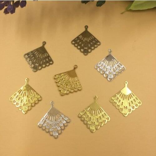 SEA MEW 200 PCS 21*19mm Copper Hollow Out Fan Filigree Wraps Connectors Charm 4 Colors DIY Jewelry Accessories