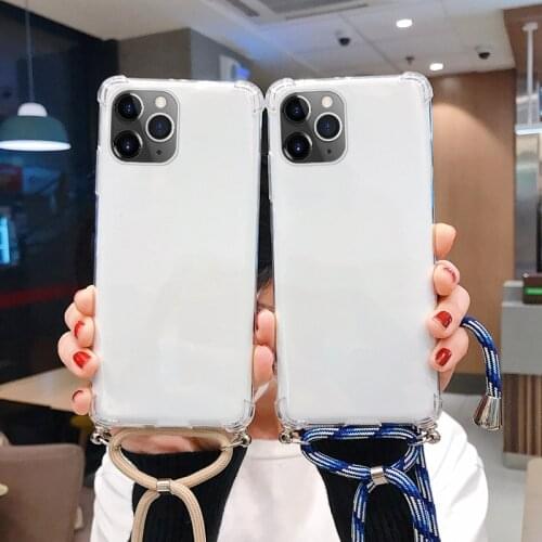 Luxury Cute Lanyard Silicone Phone Case For iPhone 12 Mini 11 Pro Max SE XSmax XR X 8 7 6 Plus Ultra-thin Necklace Rope Cover