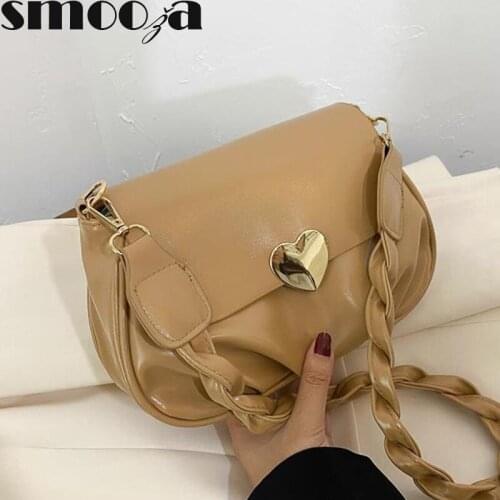 SMOOZA Retro Women Messenger Bag Female Pu Leather Casual Handbag 2021 New Fashion Folds Braided Handle Trendy Shoulder Bags