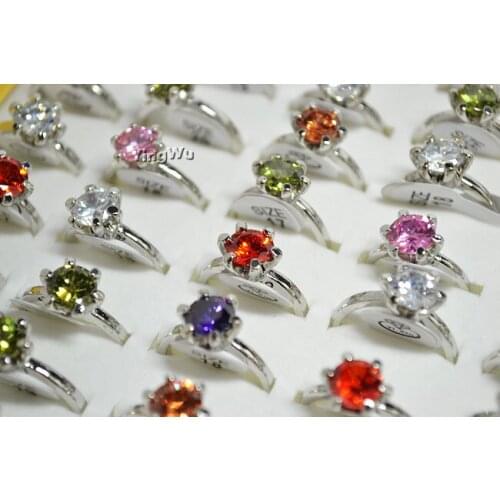 Yingwu Silver Color Classic Simple Design 6 Prong Sparkling Zirconia Forever Wedding Ring Fashion Desgin Ring Wholesale 20pcs