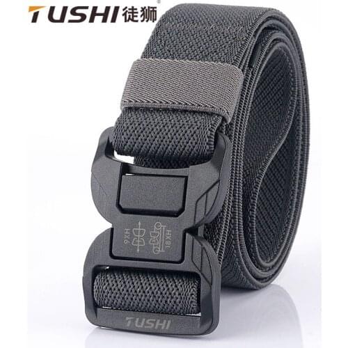 TUSHI 2021 Hot Sell Tactical Men Belt 125cm*3.8cm Nylon Knitted Waistband Magnetic Quick Release Buckle Girdle Male Ceinture