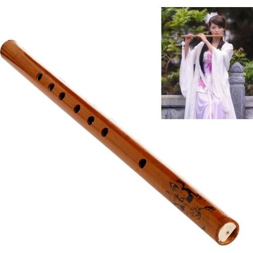 Traditional 6 Hole Bamboo Flute Clarinet Student Musical Instrument Wood Color E56D