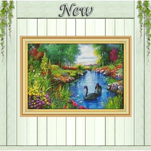 The peaceful landscape Swan forest flowers counted printed on canvas DMC 11CT 14CT kits Cross Stitch embroidery needlework Sets