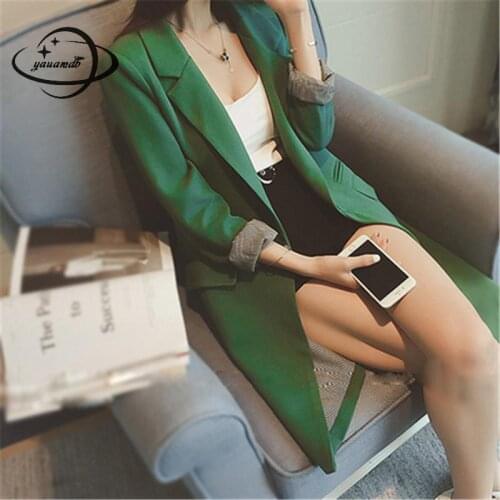 Yauamdb Women Blazer Spring Autumn S-3xl Female Blazer Ladies Solid Pockets Slim Jacket Turn-down Collar Fashion Office Coat Y65