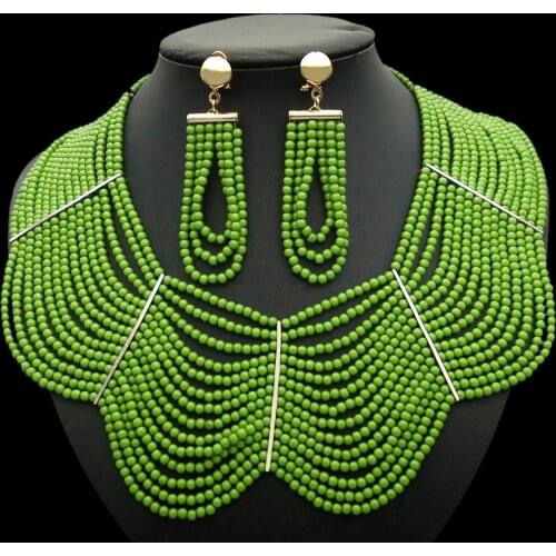 Yulaili Latest Design Pakistani Artificial Green Crystal Jewelry Set Exquisite Two-piece Necklace And Earrings Jewelry Sets