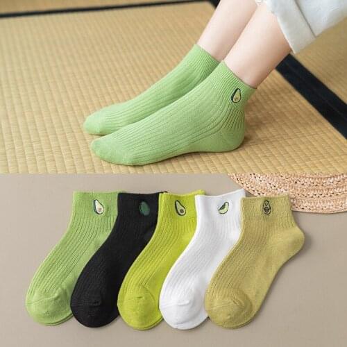 Green Avocado Cotton Socks Lovely Fruit Embroidery Ankle Socks For Women Casual Short Socks Harajuku Breathable Funny School Sox