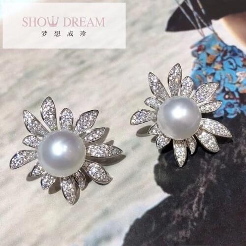 Classic Elegant S925 Silver Zircon Australian White Pearl Earring For Women Fashion Pearl Earrings Wedding Party Jewelry Gifts