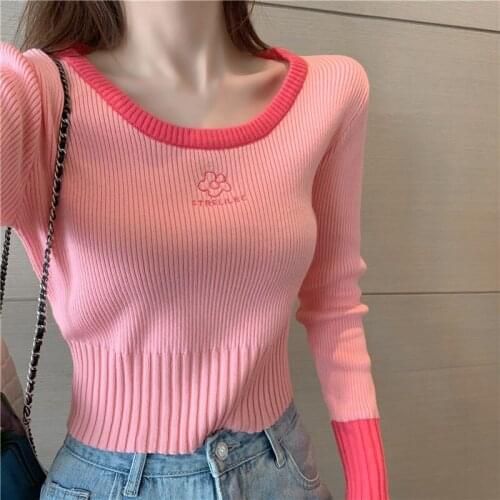 Woman Sweaters Pullover Knitwear Popular Autumn Winter Pink Gas Top Short Slim Fit Pullover Inner Wear Sweater For Women
