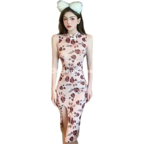 2021 lady vintage short qipao elegant women cheongsam mandarin collar sexy chinese dress vestidos cheongsam dress oriental dress