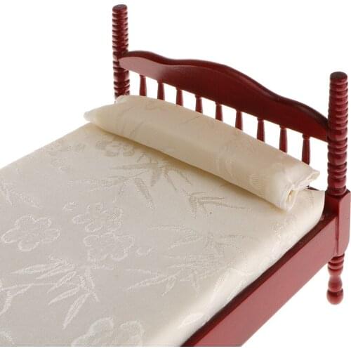 1:12th Wooden Doll House Furniture Bed Room Dollhouse Miniature Double Bed