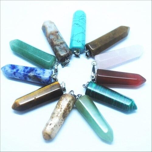 10pcs Wholesale high quality assorted natural stone mixed pillar charms chakra Pendants & necklaces for making
