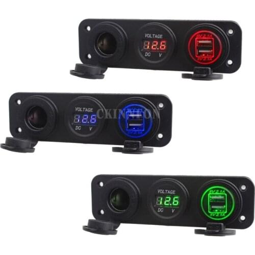 100Pcs/Lot Dual USB Car Charger Motorcycle 2 USB Adaptor + 12V/24V Cigarette Lighter Socket LED + Digital Voltmeter 3.1A/ 4.2A