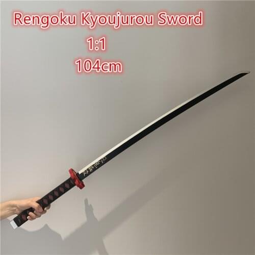 104cm Demon Slayer Cosplay Sword 1:1 Rengoku Kyoujurou Black Sowrd Anime Ninja Knife Kimetsu no Yaiba Sword Weapon PU Model Gift