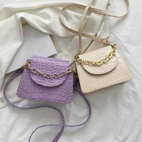 2021 Fashion PU Leather Alligator Pattern Women Mini Shoulder Messenger Bags Casual Solid Color Ladies Small Crossbody Handbags