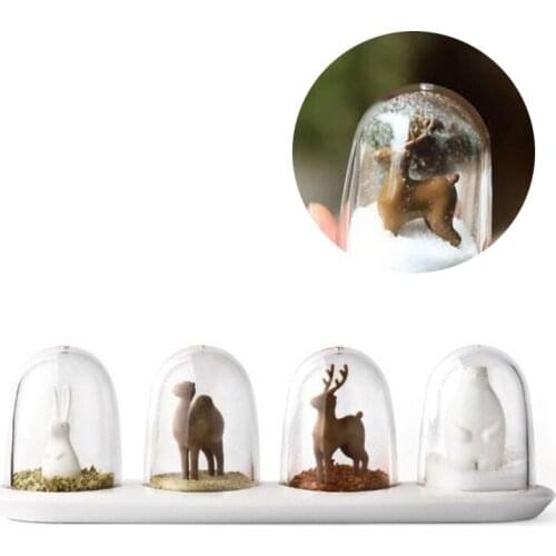 4Pcs/Set Four Seasons Animal Mode Plastic Seasoning Jar Set Kitchen Condiment Box Scrylic Spices Salt Storage Box