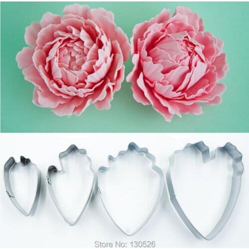 4pcs/set Fondant Cake Decoration Floral Peony Petals Cutter Fondant Mold Stainless Steel Wedding Decor DIY Cake Decorating Tools