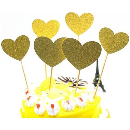 6pcs/lot Creative Love Heart Cake Flag Topper Single Stick Flags Multi Colors For Wedding Birthday Party Cake Baking Supplies
