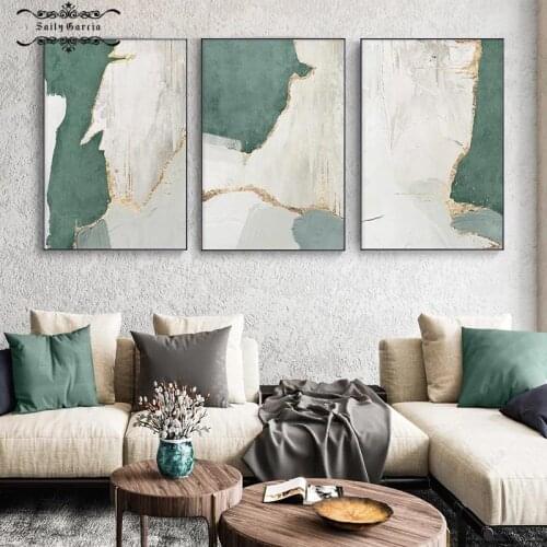 Abstract Luxury Wall Art Canvas Painting Green and Grey Gold Marble Poster and Prints Nordic Pictures for Modern Home Decoration