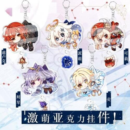 Anime Game Genshin Impact Keqing Diluc Lumine Paimon Klee Cartoon Keychain Acrylic Keyring Cosplay Bag Pendant Toys Charm Gifts