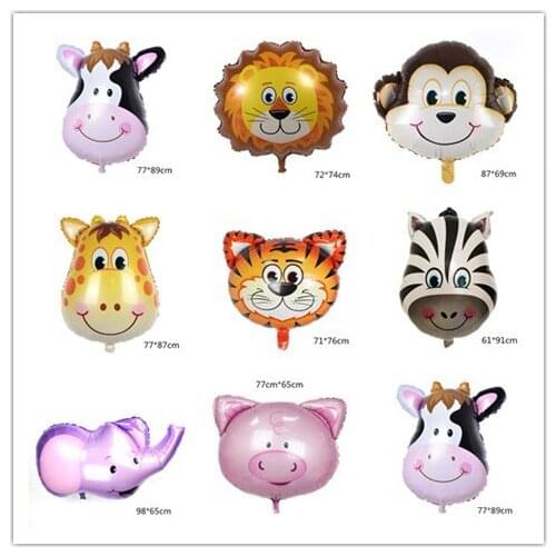 Large Cartoon Jungle Forest Safari Animal head shape Foil Balloon