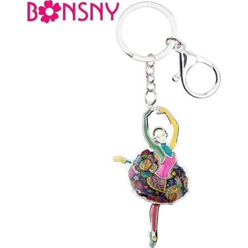 Bonsny Enamel Alloy French Dance ballet Key Chain Key Ring Bag Handbag Charm Fashion Jewelry Keychain Accessories For Women