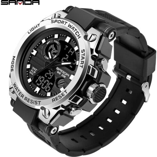 SANDA 2021 Sport G Style Men Watches Waterproof 3Bar Dual Time Mens Military Watches Shock Resistant Alarm Clock montre homme