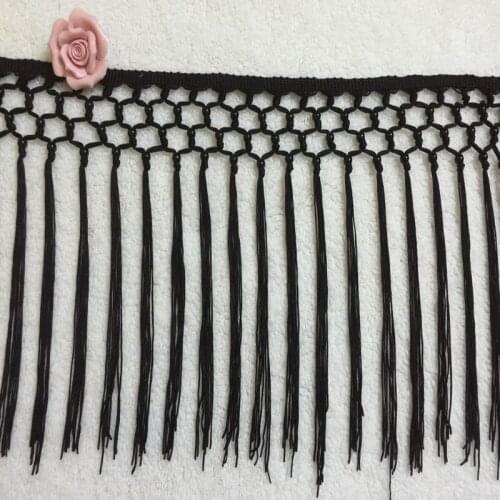 Black Long Polyester Beads Tassel Fringe Trim African Lace Yarn Ribbon Cord Guipure Sew Latin Dress Garment Accessories