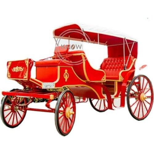 Customized Four Wheel Marathon Horse Cart Carriage Trailer European Royal Family Red Sightseeing Car