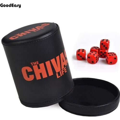 CHIVAS Casino Silencing Leather Plastic Flannel Dice cup Inside Flannel with 6pcs acrylic dices Tray Cover Drinking Game Tool