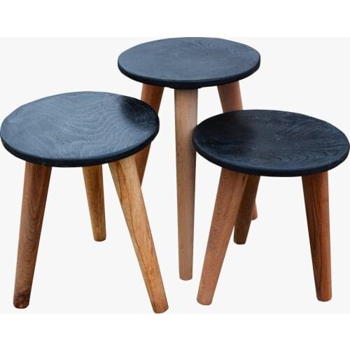 WOODEN Beech Round 3-Piece Stoo