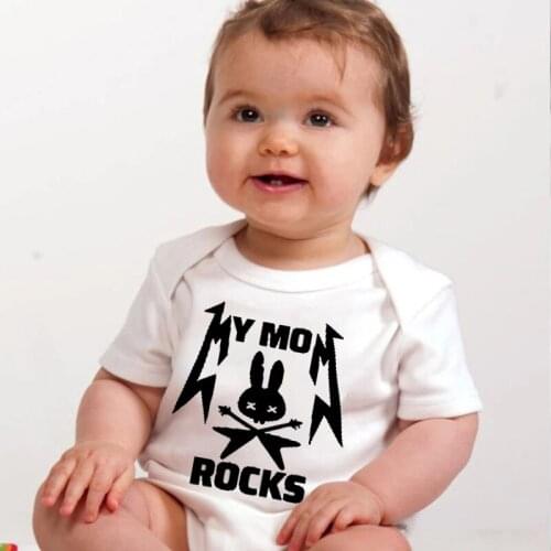 My Mom Rocks Pattern Baby Girl Clothes Bodysuit for Newborns Boys Letter Short Sleeve Bodysuit Baby Romper Onesie Rompers Infant