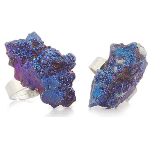 Druzy Natural Crystal Fashion Ring Rainbow blue Colorful Crystal Engagement Amethysts Jewelry Wedding Rings For Women