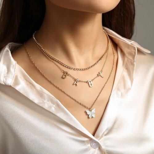 Dainty Layered Choker Necklace Fashion Baby Letter Necklace Butterfly Women Necklace Y Pendant Multilayer Adjustable Necklace