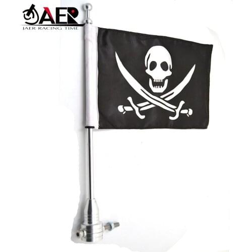 JAER For Harley Sportster XL 883 1200 Touring Road King Glide FLHT Tail Luggage Rack Mount Pole Pirate Skull USA American Flag