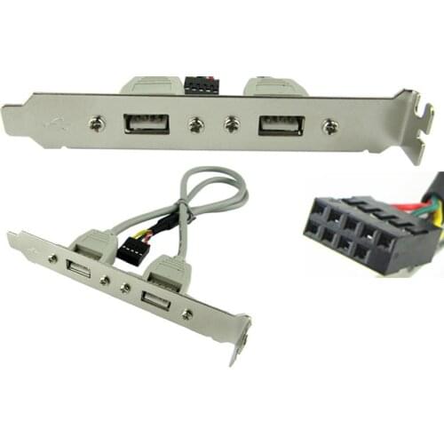 PCI 2 PORTS USB 2.0 A Female Screw to Motherboard 9pin header cable with bracket 0.25m
